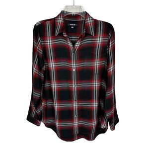 Madewell Lightweight Flannel Red Black Plaid Long Sleeve Button Shirt Small